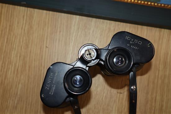 A quantity of mixed collectables including miniature items, binoculars, flat iron, etc.